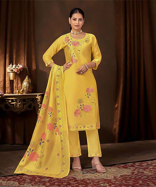 Yellow Roman Casual Wear Salwar Kameez