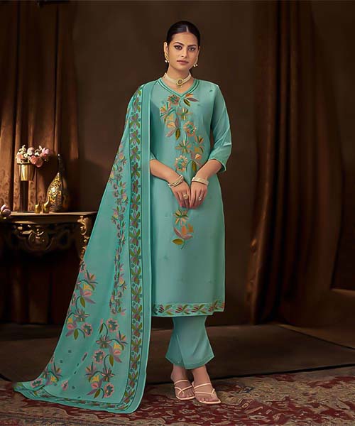 Cyan Roman Casual Wear Salwar Kameez