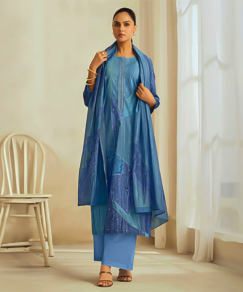 Blue  Cotton Lawn Party Wear Salwar Kameez in tulsa