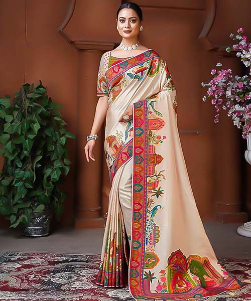 White  Dola Silk Designer Saree