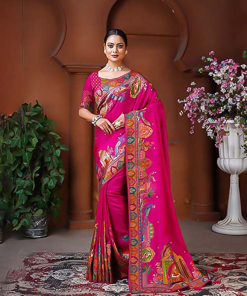 Magenta  Dola Silk Designer Saree