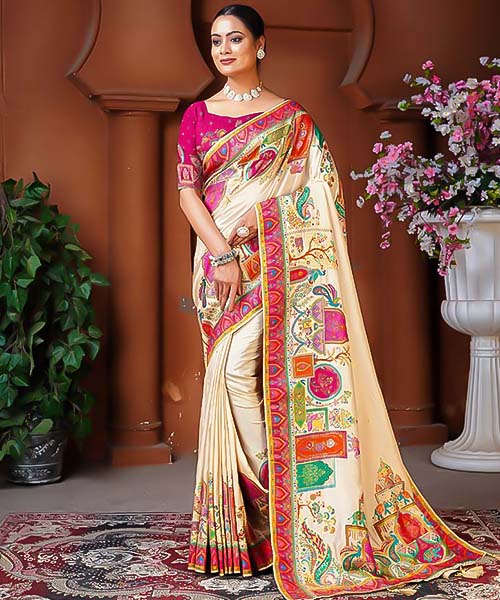 White  Dola Silk Designer Saree