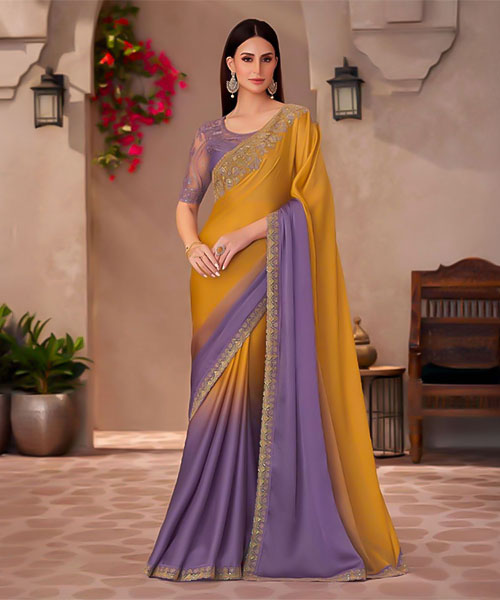 Yellow Fancy Party Wear Saree in newport