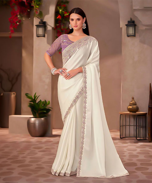 White  Fancy Party Wear Saree in newport