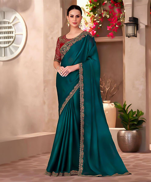 Green  Fancy Party Wear Saree in newport