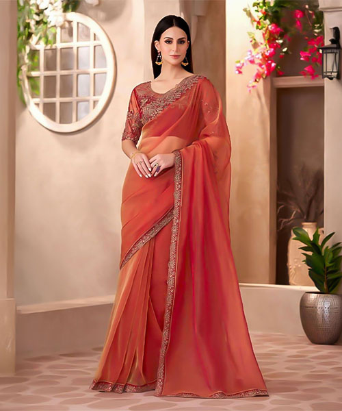 Orange  Fancy Party Wear Saree in newport