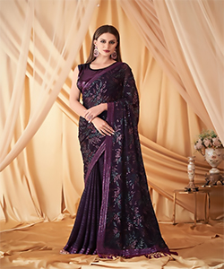 Purple Georgette Silk Partywear Saree