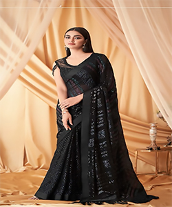 Black Georgette Silk Partywear Saree