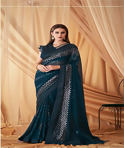 Blue Georgette Silk Partywear Saree