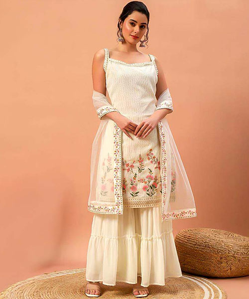 White  Georgette Party Wear Salwar Kameez