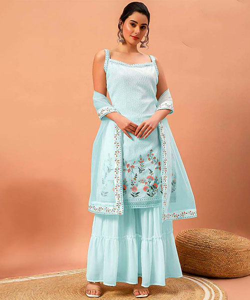 Sky Blue Georgette Party Wear Salwar Kameez