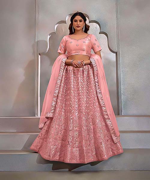 Peach Butterfly Net Designer Lehenga