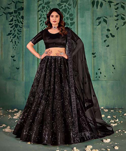 Black Butterfly Net Party Wear Lehenga