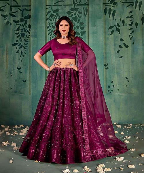 Magenta Butterfly Net Party Wear Lehenga