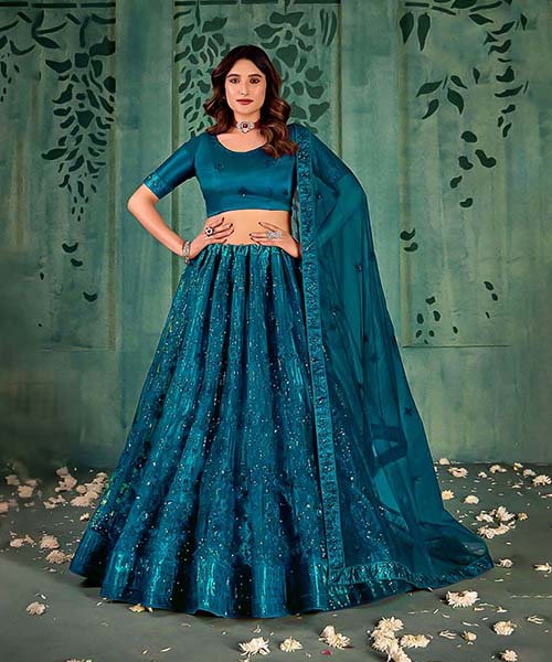 Blue Butterfly Net Party Wear Lehenga