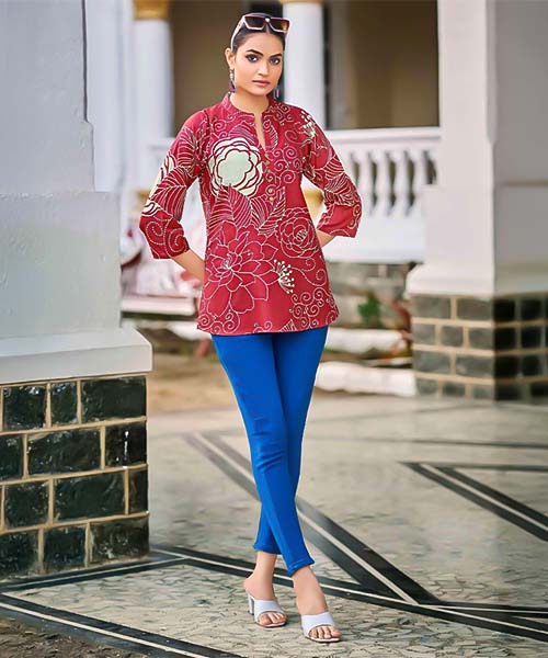 Red  Rayon Printed Kurti in australia