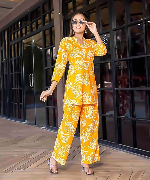 Yellow Rayon Printed Kurti in mumbai