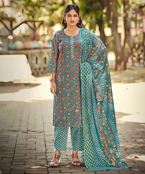 Green  Cotton Printed Salwar Kameez in san jose