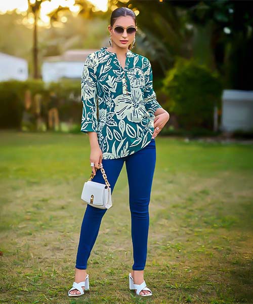 Green  Rayon Printed Kurti in australia