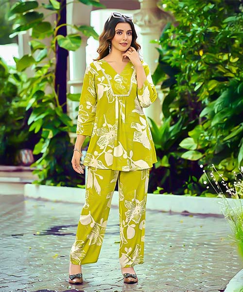 Green  Rayon Printed Kurti