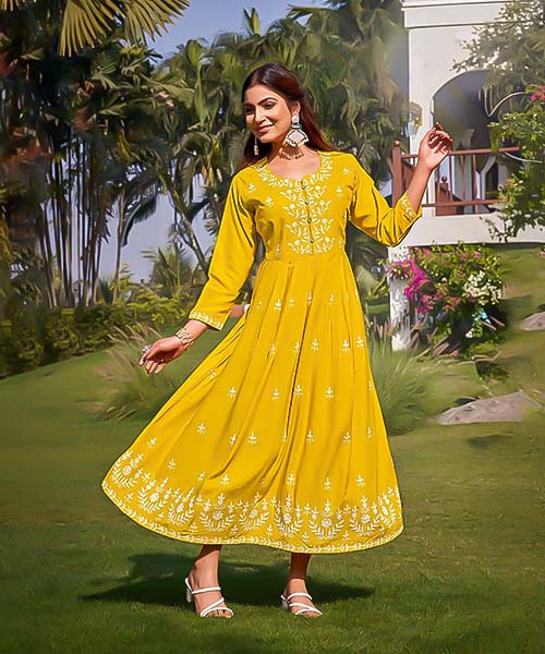 Yellow Rayon Casual Wear Kurti