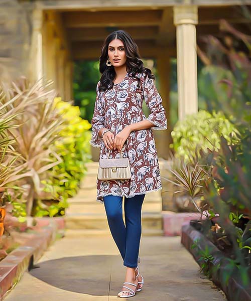 Brown Rayon Casual Wear Kurti