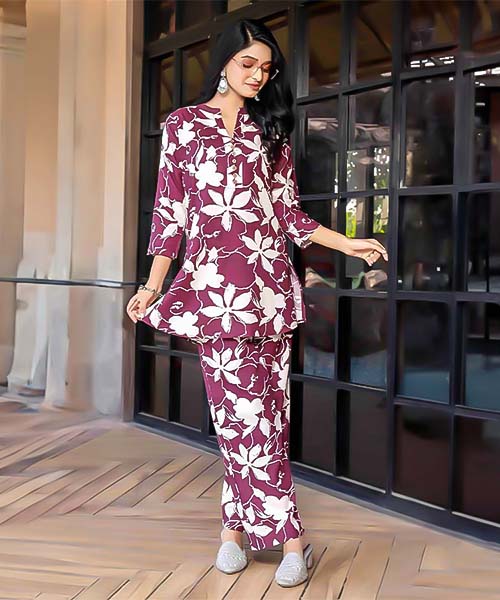 Purple  Rayon Printed Kurti