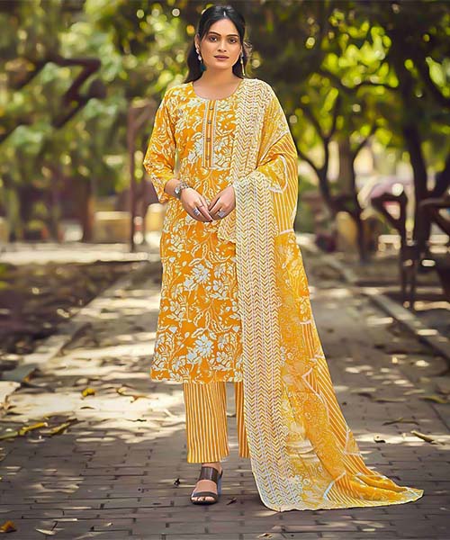 Yellow Cotton Printed Salwar Kameez in san jose