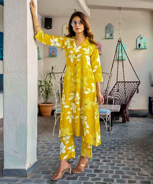 Yellow Rayon Printed Kurti in northampton
