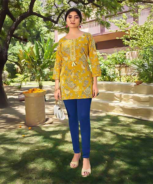 Yellow Cotton Printed Kurti in northampton
