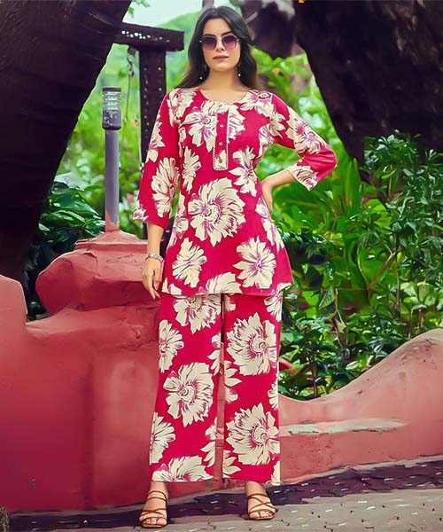 Red  Rayon Printed Kurti