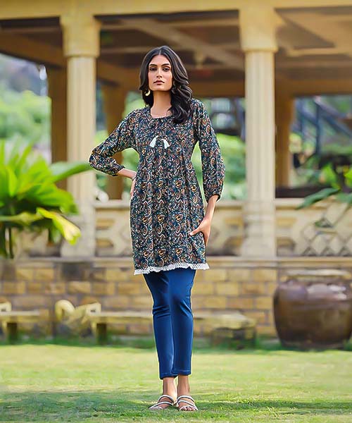 Blue Rayon Casual Wear Kurti