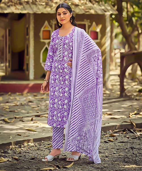 Purple Cotton Printed Salwar Kameez in san jose
