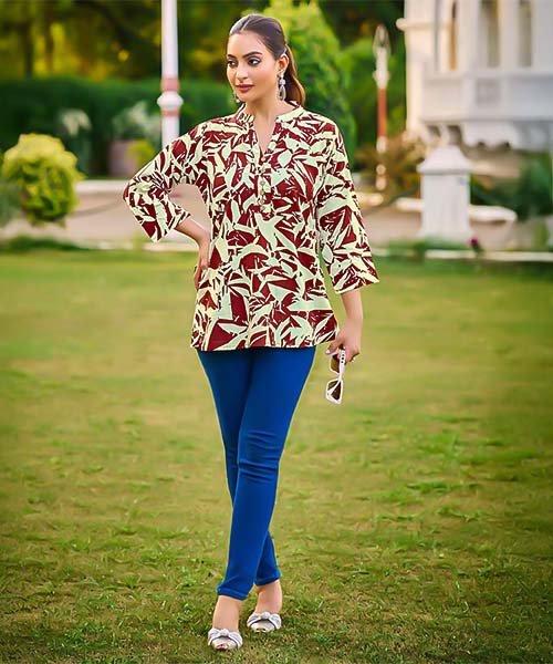 Brown Rayon Printed Kurti in australia