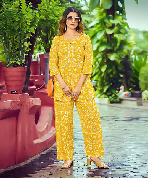 Yellow Rayon Printed Kurti