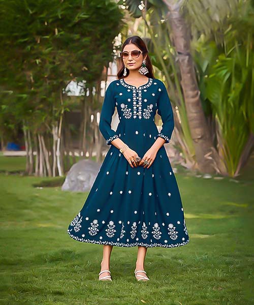 Blue Rayon Casual Wear Kurti