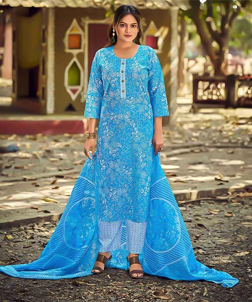 Blue Cotton Printed Salwar Kameez in san jose