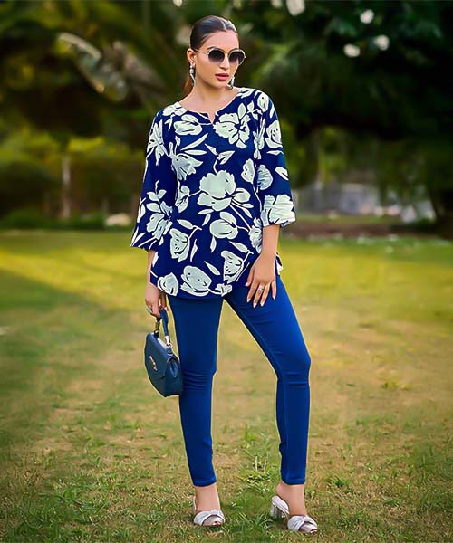 Blue Rayon Printed Kurti in australia