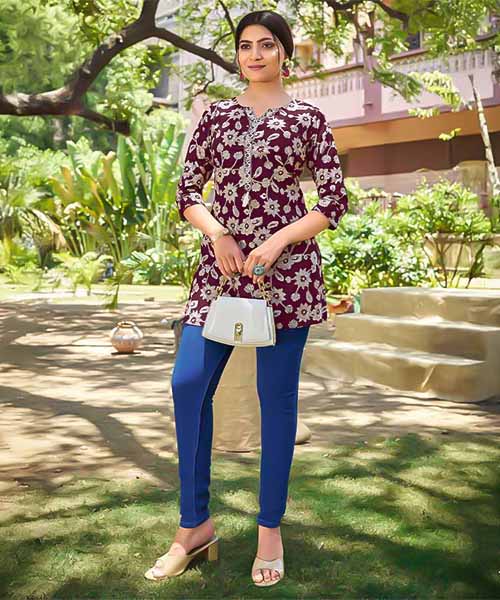 Violet Cotton Printed Kurti