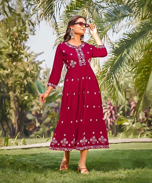 Red Rayon Casual Wear Kurti