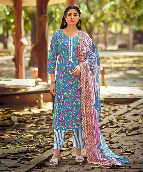 Blue Cotton Printed Salwar Kameez in san jose