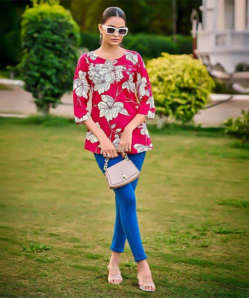 Red  Rayon Printed Kurti in australia