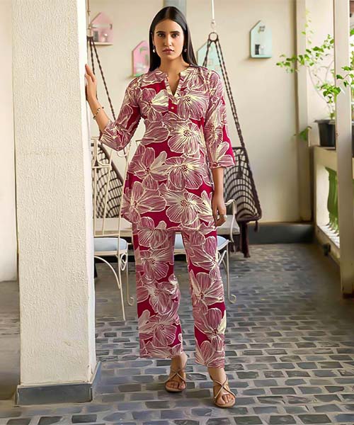 Magenta  Rayon Printed Kurti in reading