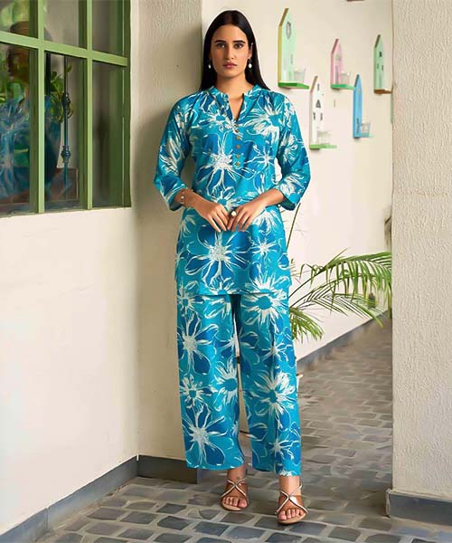 Blue Rayon Printed Kurti in reading