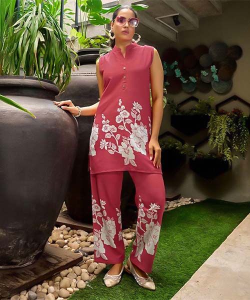 Red  Rayon Printed Kurti