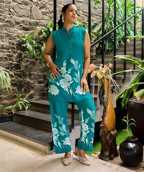 Green  Rayon Printed Kurti in gloucester