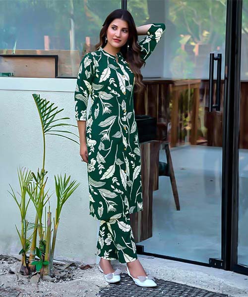 Green  Rayon Printed Kurti in charlotte
