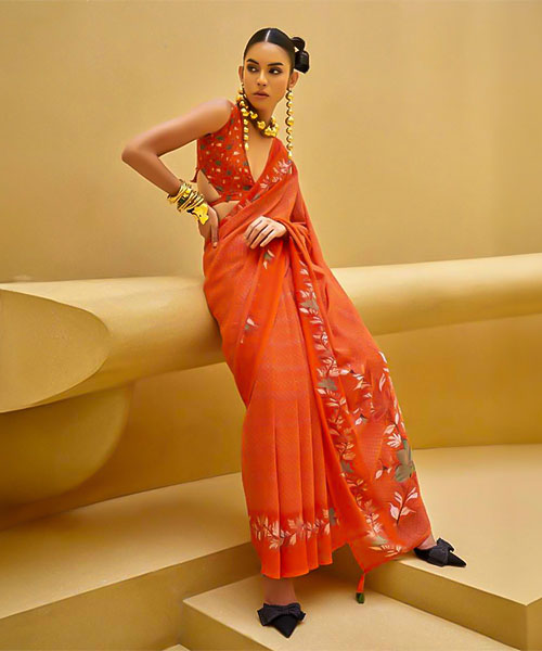 Orange  Georgette Casual Wear Saree in indianapolis