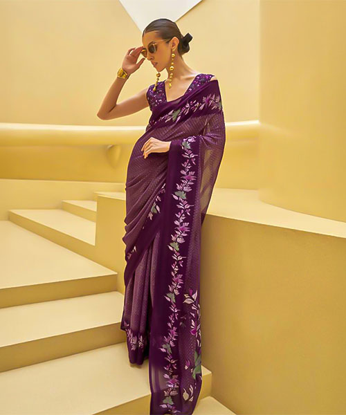 Violet Georgette Casual Wear Saree in indianapolis