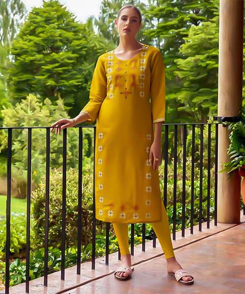 Yellow  Chanderi Casual Wear Kurti in denmark